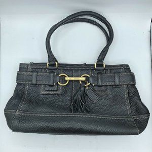 COACH HAMPTON VINTAGE BLACK PEBBLED LEATHER BRAIDED TOTE SHOULDER BAG MEDIUM EUC